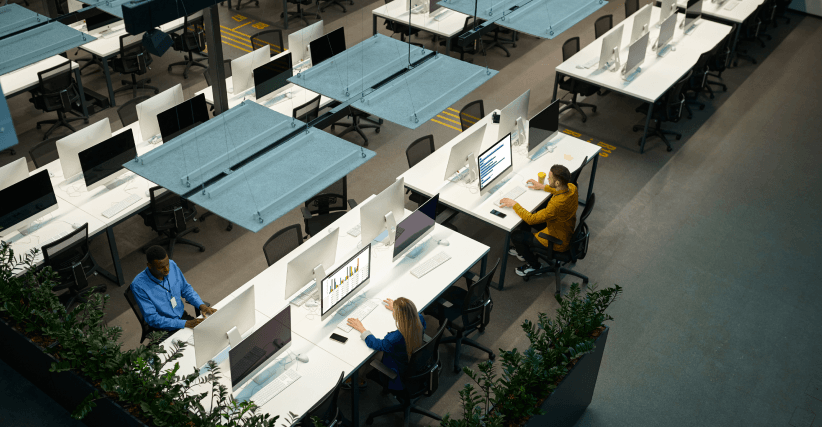 modern office setup top angle view